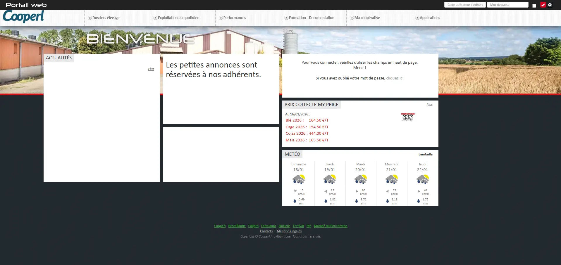 Photo de l'ancien extranet de la Cooperl.
