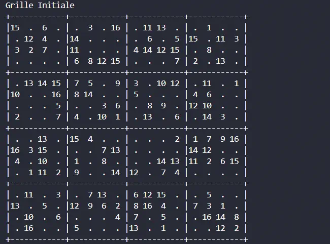 Avant résolution de la grille.